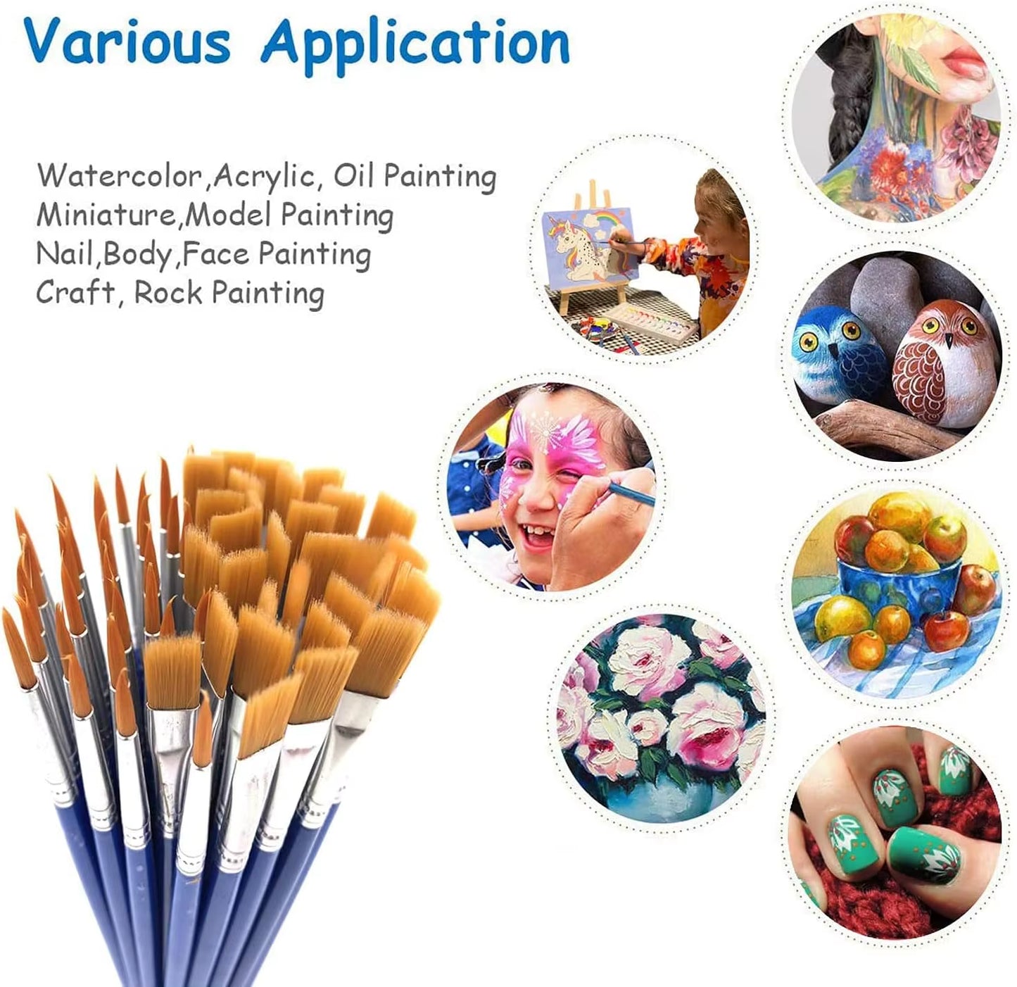 Paint Brushes Set round Pointed Paintbrushes Artist Acrylic Paint Brush for Acrylic Oil Watercolor Body Face Adult Kids Supplies
