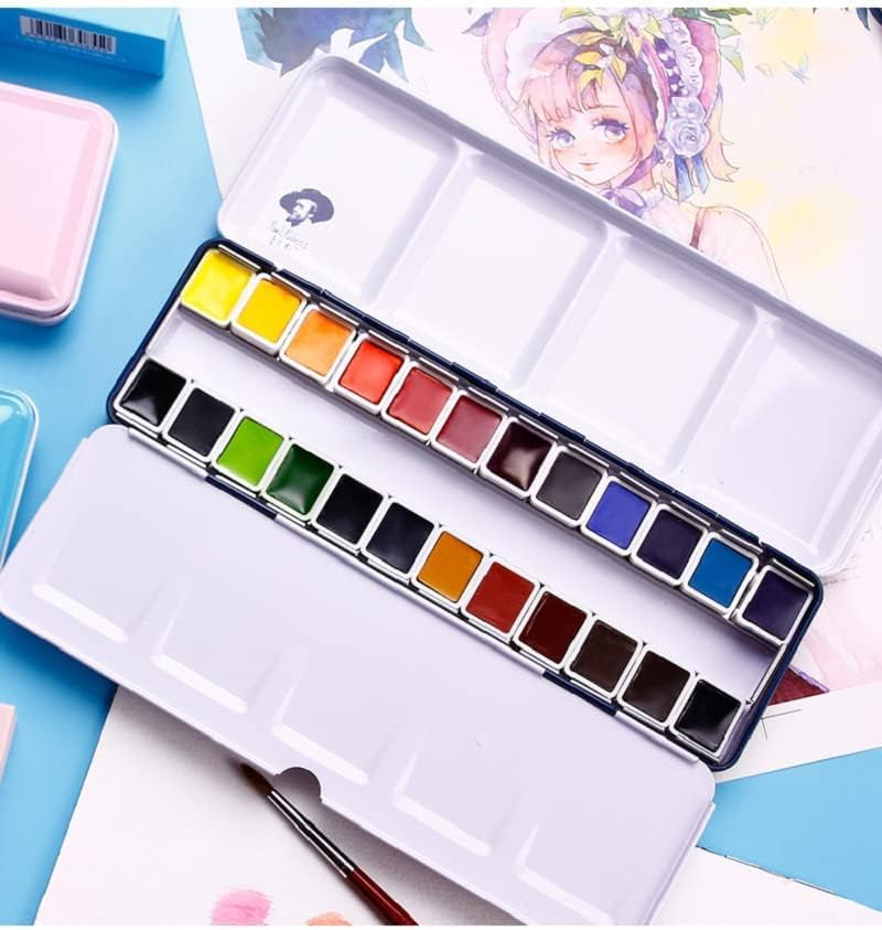 Professional Watercolor Paint Set Artist Grade, 24 Vivid Colors with Portable Metal Box for Artists, Beginners, Hobbyists, Students