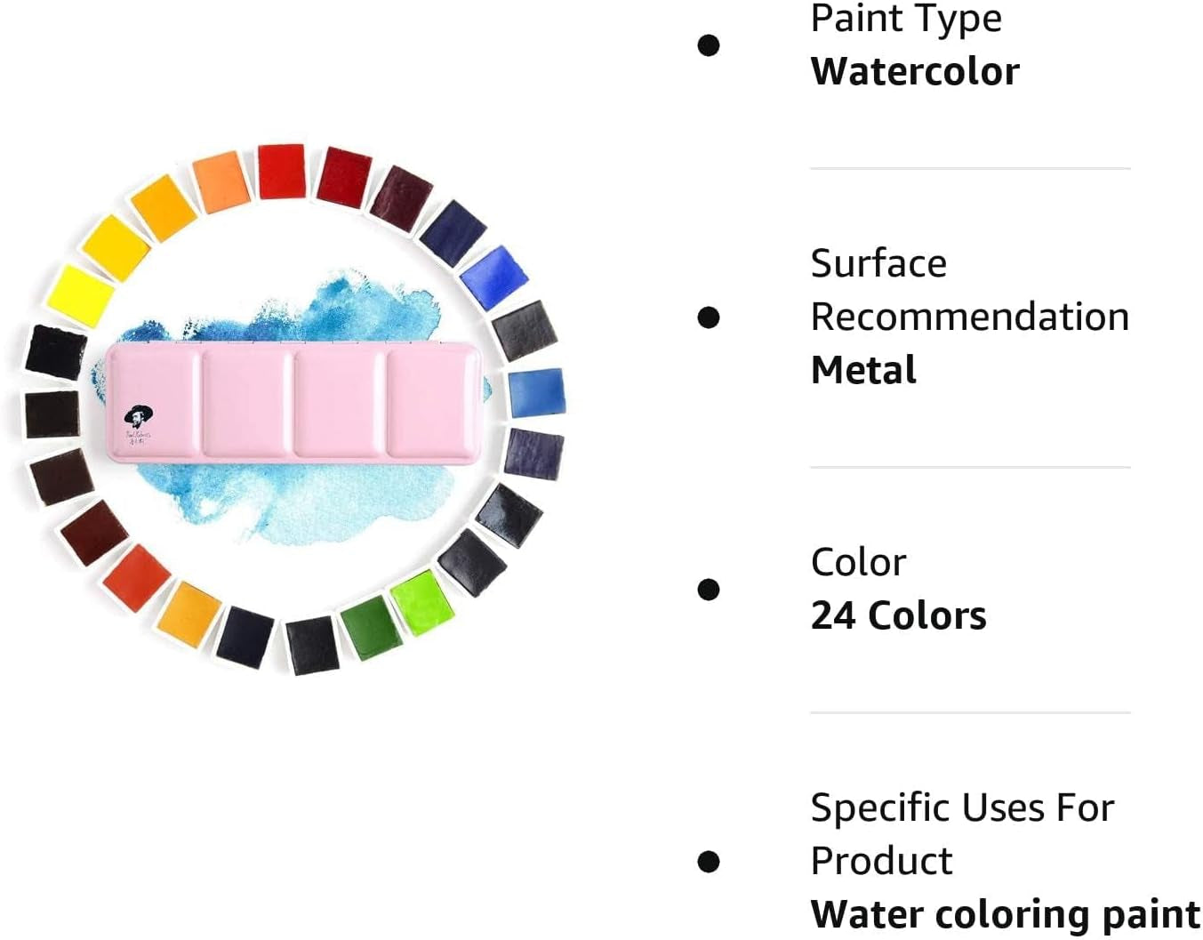 Professional Watercolor Paint Set Artist Grade, 24 Vivid Colors with Portable Metal Box for Artists, Beginners, Hobbyists, Students