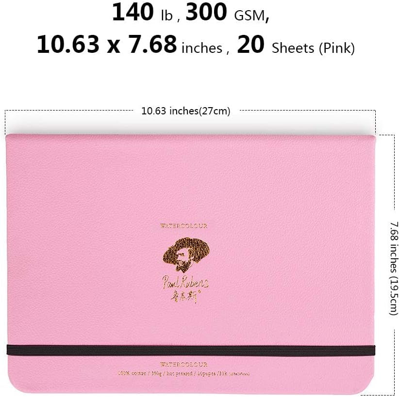 Watercolor Paper Block, Artist Quality Hot Pressed Paper for Watercolors and Wet Media Block, 100 Percent Cotton, 10.63 X 7.68 Inches, 140Lb, 20 Sheets (Pink)