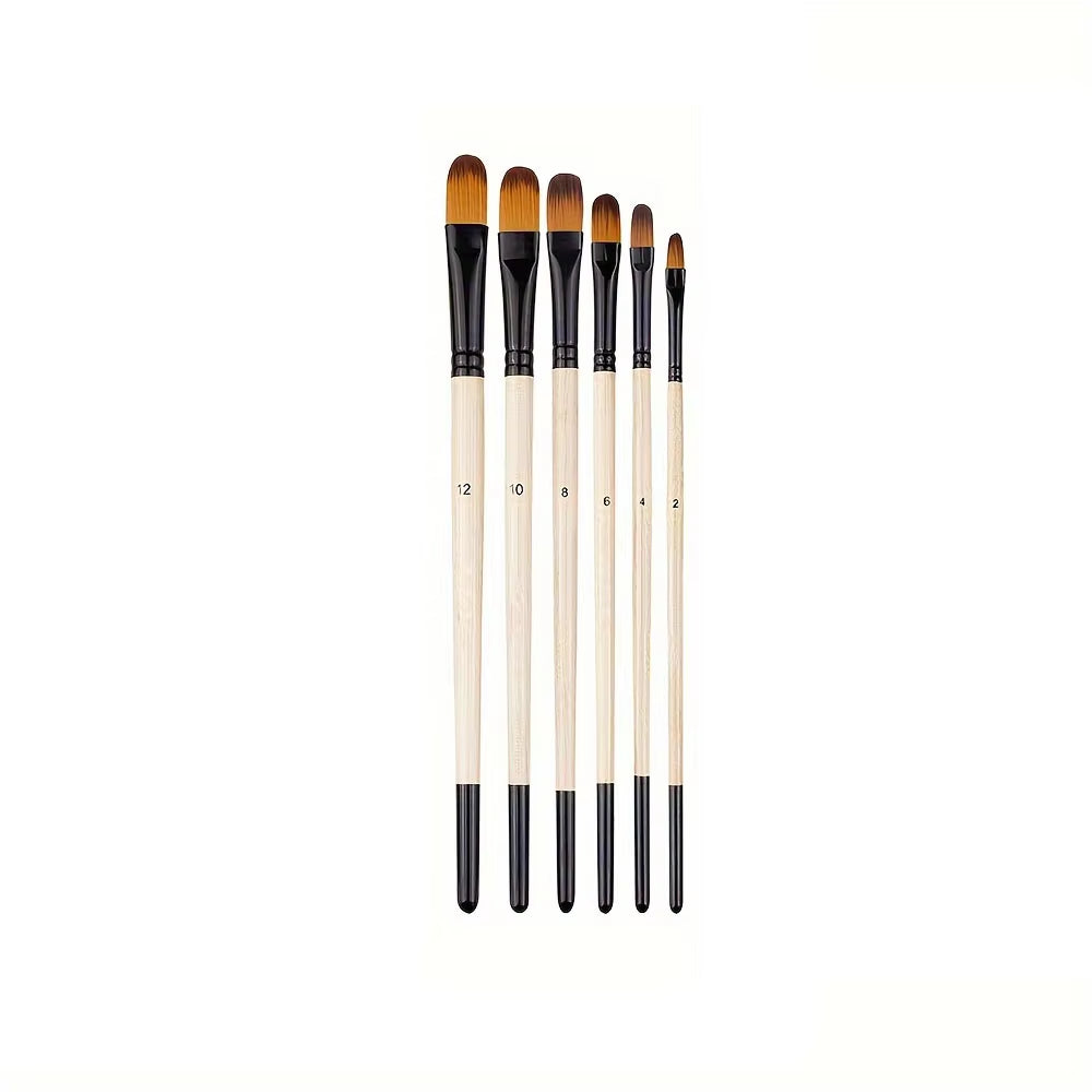 6Pcs Paint Brushes Set Soft Nylon Filbert Angular Flat round Pointed Tip Acrylic Paint Brushes for Watercolor Oil Acrylic