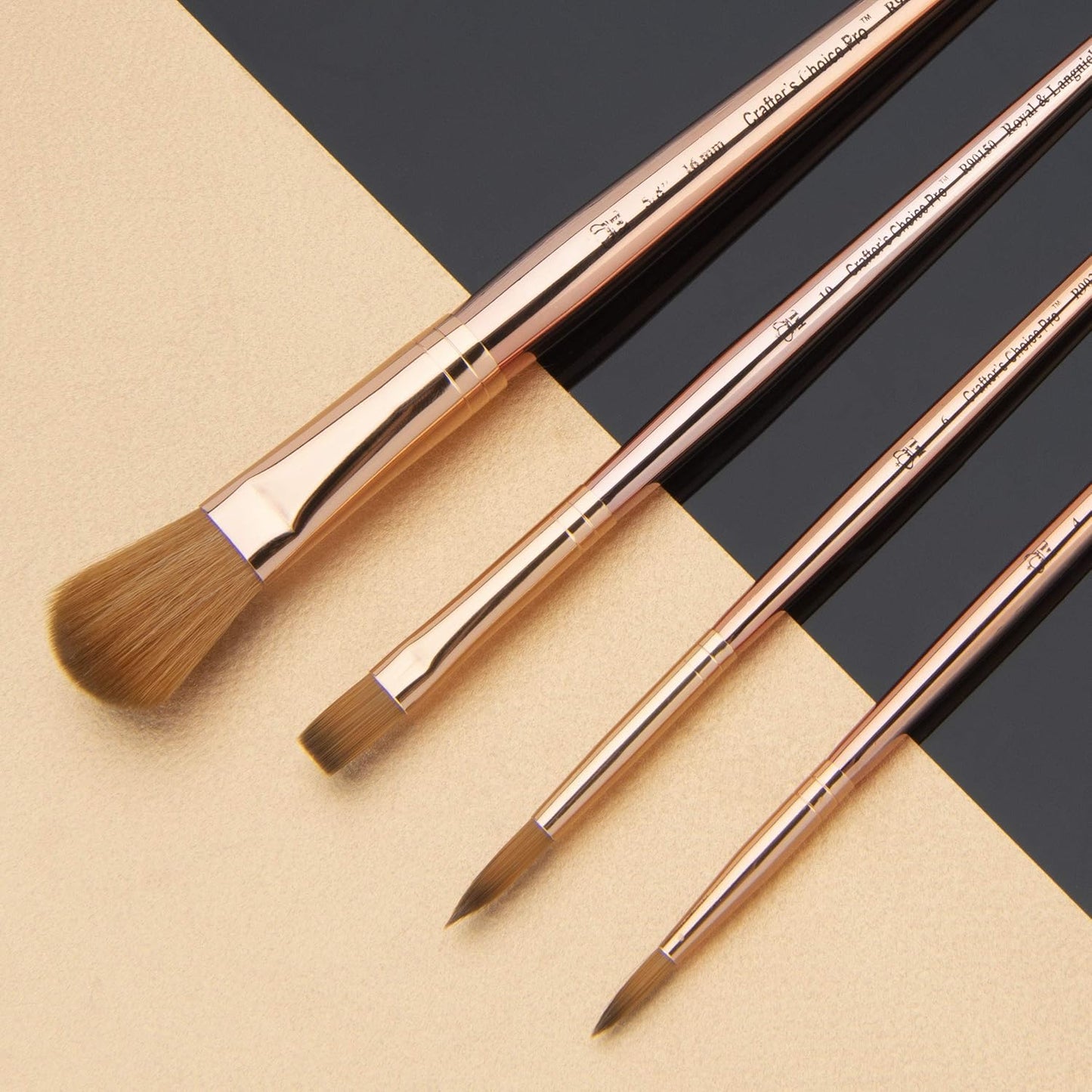 Crafter'S Choice Pro 4Pc Synthetic Sable Mop Variety Craft Brush Set, Includes - Mop, Shader & round Brushes Rose Gold