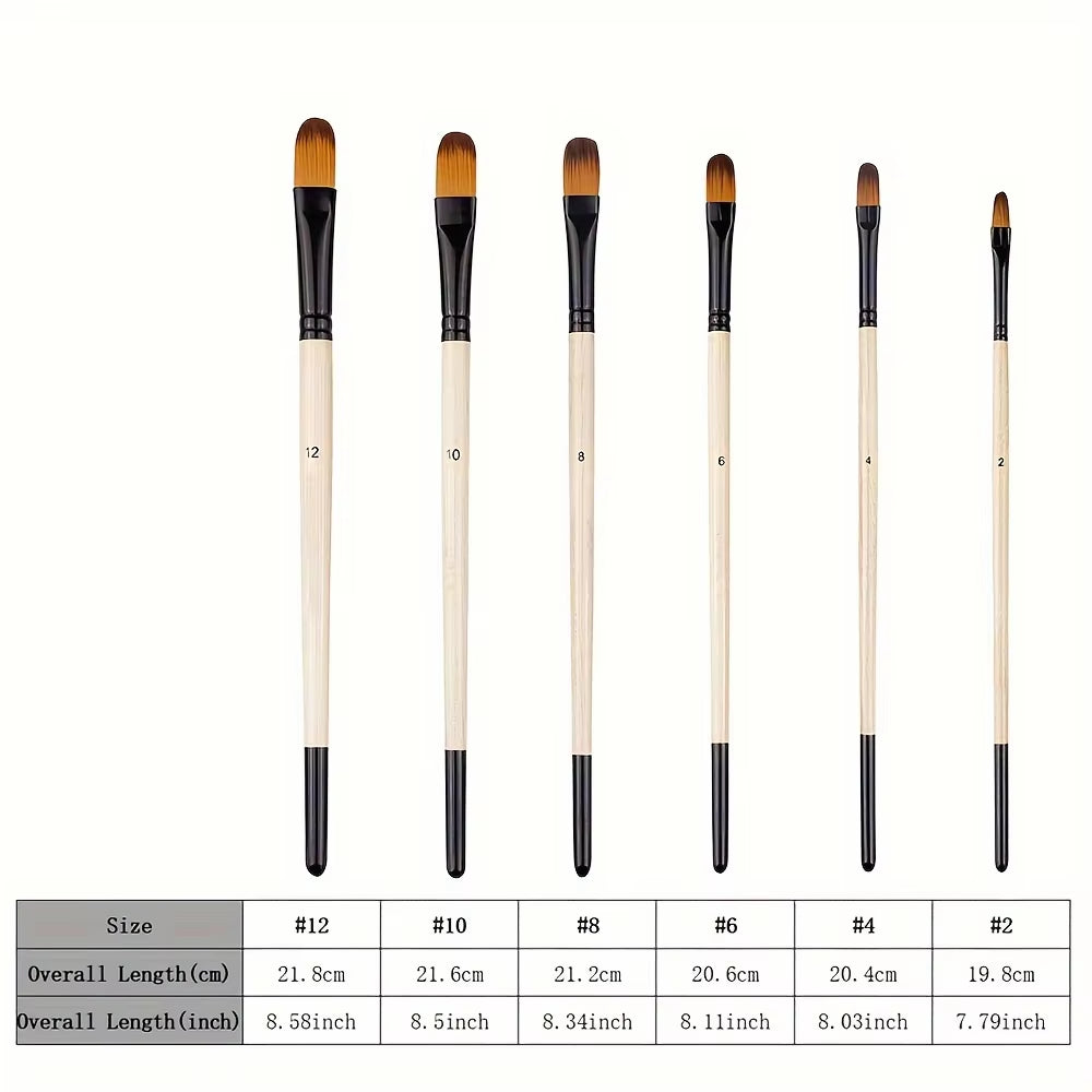 6Pcs Paint Brushes Set Soft Nylon Filbert Angular Flat round Pointed Tip Acrylic Paint Brushes for Watercolor Oil Acrylic