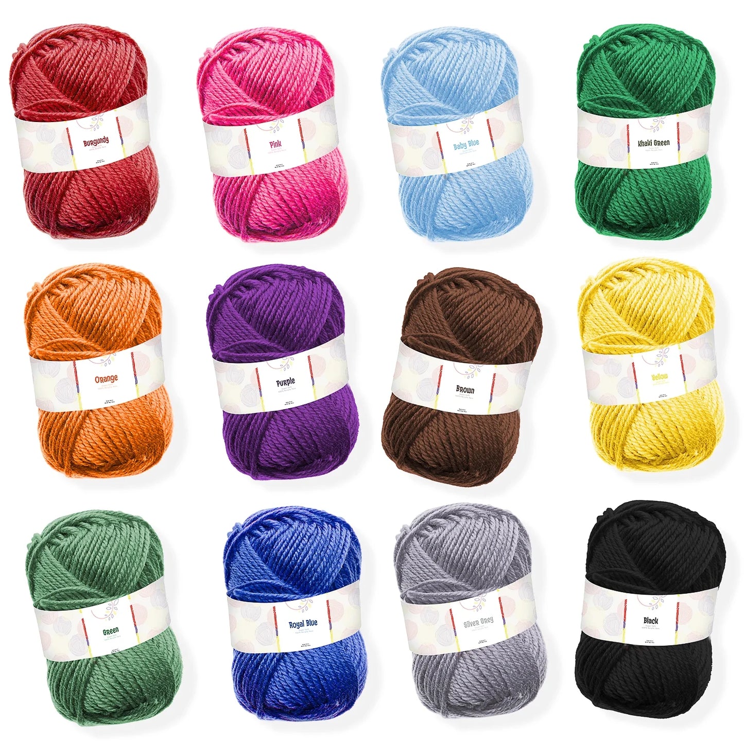 Polyester Yarn for Crochet, Knitting and Crafts, 1200 Yards, 12 Pack