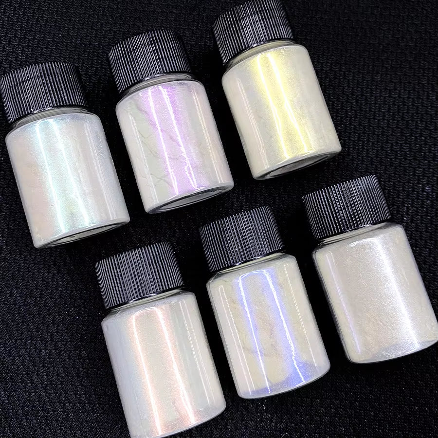 6Jars Mermaid Chrome Nail Powder Aurora Iridescent Powder Pigment-White Unicorn Chrome Dust Opal Pearl Mica Powder 10G/Jar