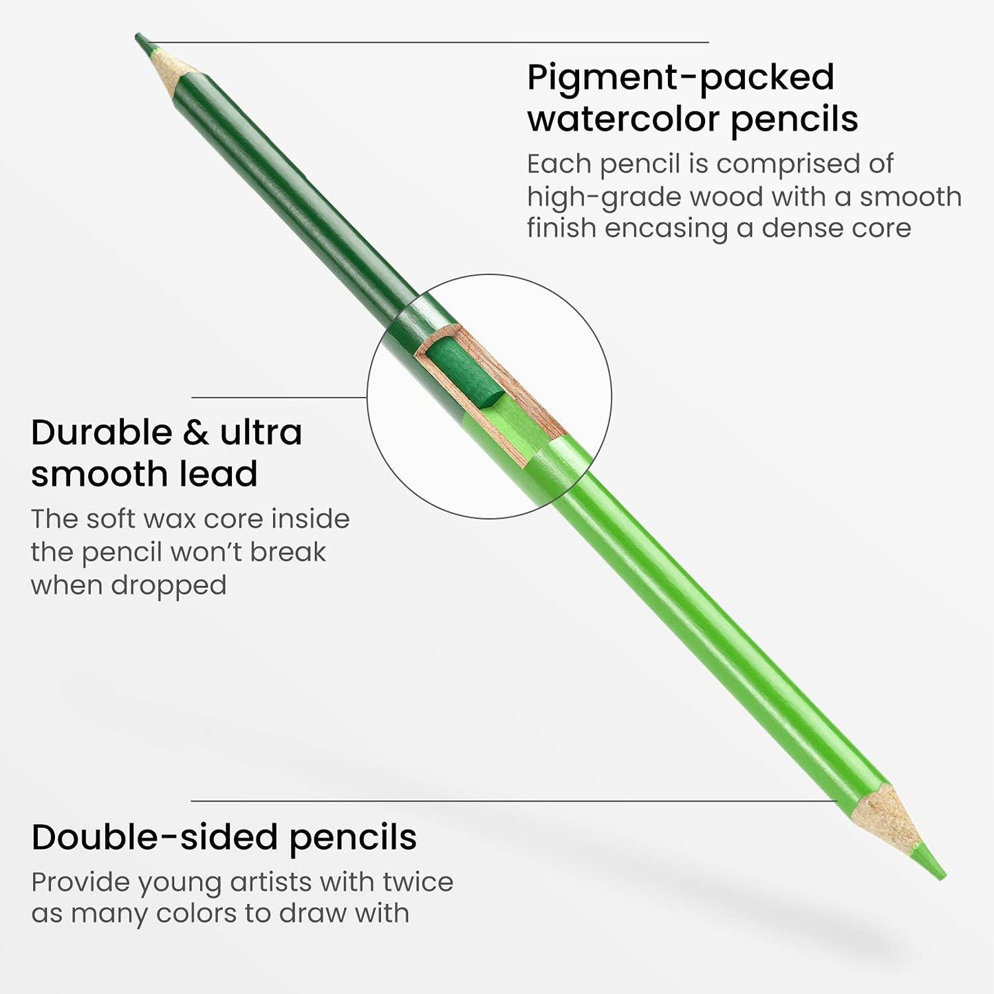 100 Watercolor Pencils for Kids, 50 Double-Sided Pre-Sharpened Color Pencils for Kids with Nylon Water Brush