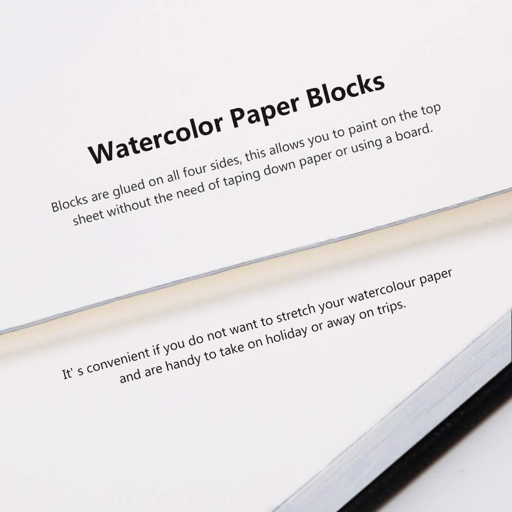 Watercolor Paper Block, Artist Quality Hot Pressed Paper for Watercolors and Wet Media Block, 100 Percent Cotton, 10.63 X 7.68 Inches, 140Lb, 20 Sheets (Pink)