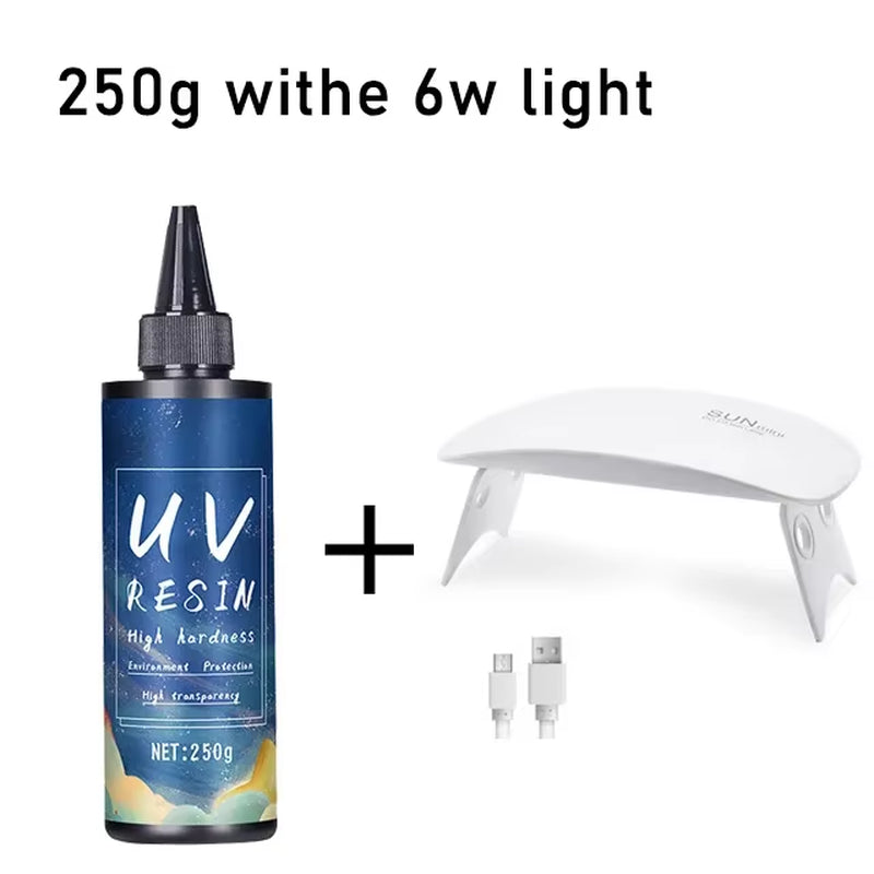 Uv Epoxy Resin Glue 50-1000G DIY Jewelry Making Uv High Transparency Fast Drying High Hardness Bottl Uv Resin Withe 6W Lamp