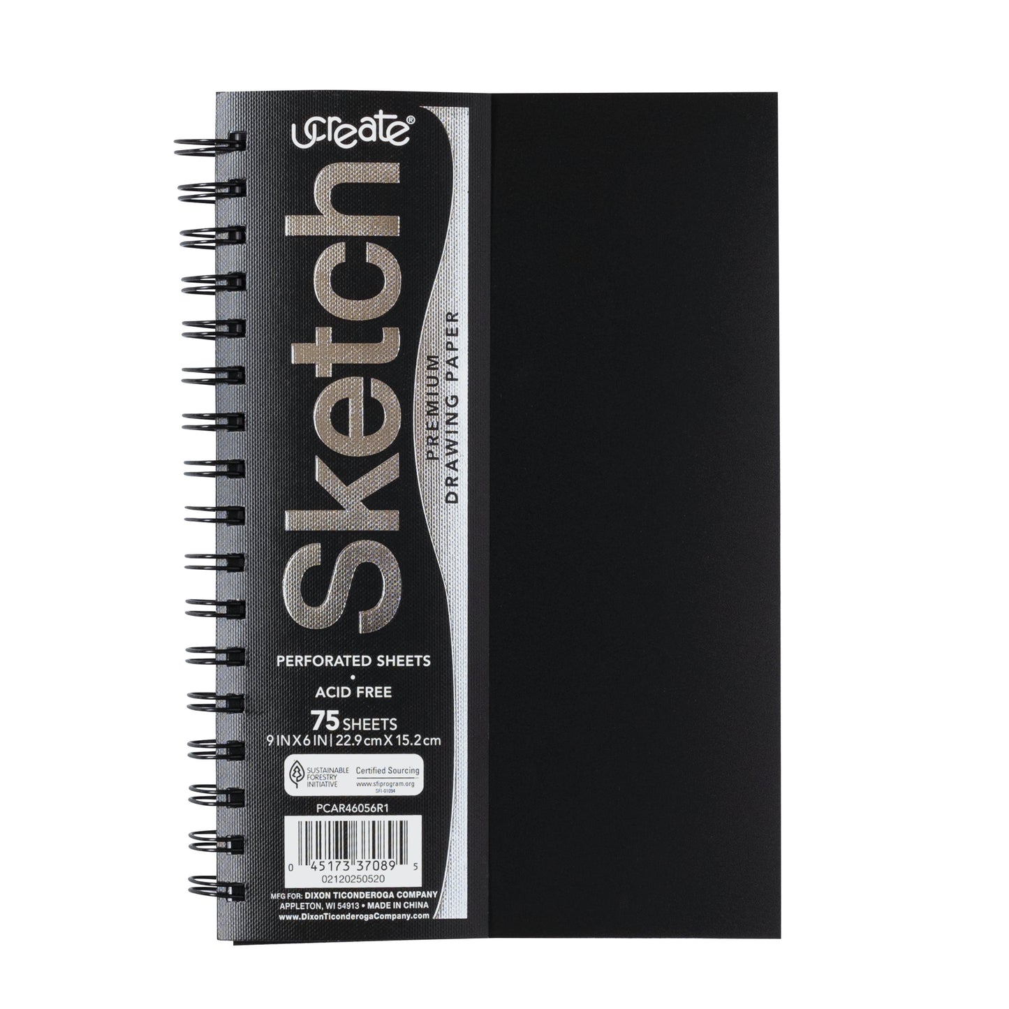 Poly Cover Sketch Book, Heavyweight, 6 X 9 In, Black, 75 Sheets