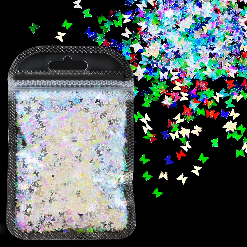 10G Laser Silver Star Nail Glitter Sequins 3D Holographic Stars Butterfly Sparkle Flakes DIY Body Eye Bling Manicure Party Parts
