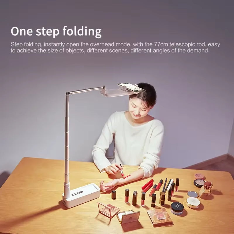 Mobile Phone Holder Mounting Tripod Stand for Overhead with Ring Light Led Rim of Lamp for Selfie Live Video Stream
