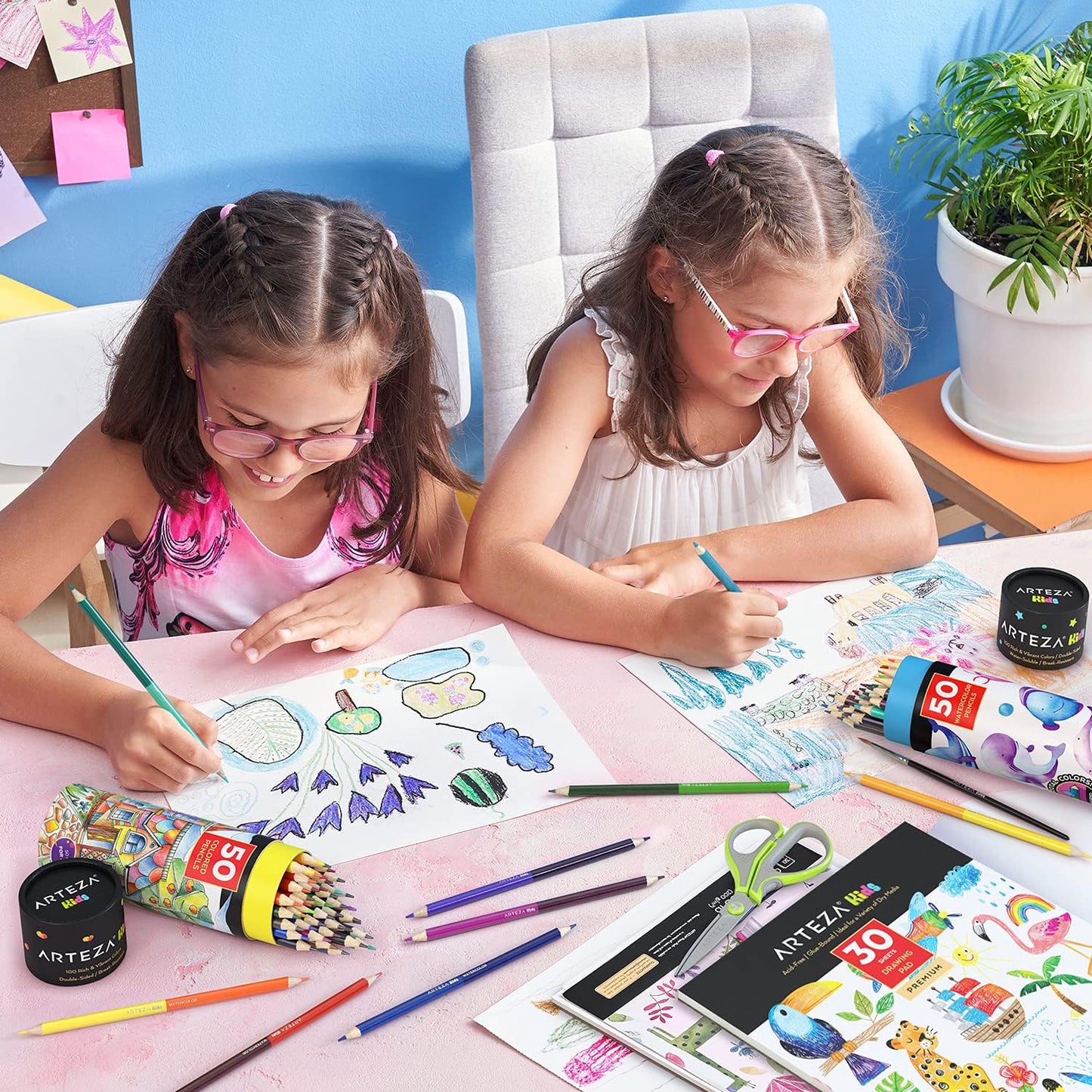 100 Watercolor Pencils for Kids, 50 Double-Sided Pre-Sharpened Color Pencils for Kids with Nylon Water Brush