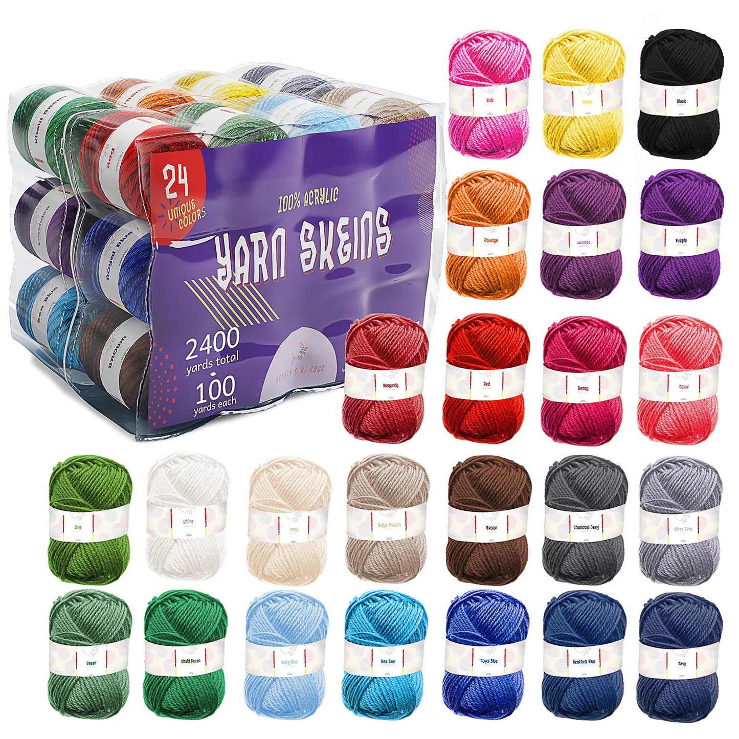 Polyester Yarn for Crochet, Knitting and Crafts, 1200 Yards, 12 Pack