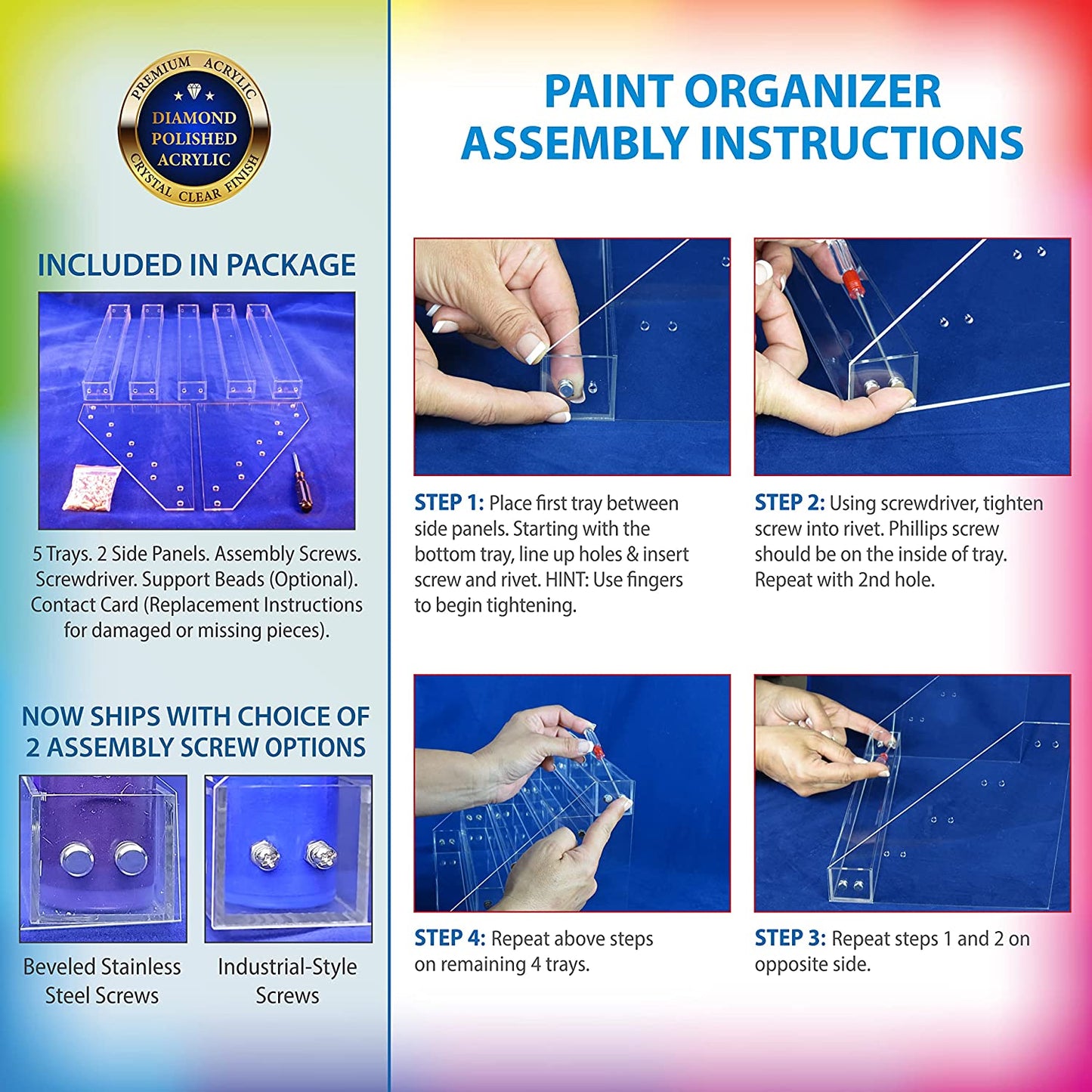 Paint Organizer & Paint Brush Holder Set. 6 Support Bead Options. Thick, Durable, Crystal-Clear Acrylic with Diamond-Polish Finish. Miniature Paint Rack & Hobby Paint Storage. P