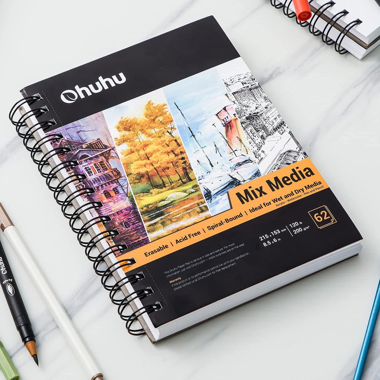 Mix Media Pad, 8.5"X6" Mixed Media Art Sketchbook, 120 LB/200 GSM Heavyweight Papers, 62 Sheets/124 Pages, Spiral Bound Mixed Media Paper Pad for Acrylic, Painting Christmas Gift