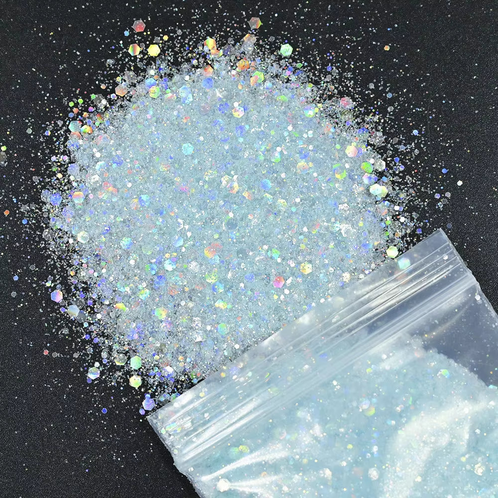 50 Gram(In Bulk) 12Colors Glitter Powder for Manicure Holographic Pailette Dust 1 Bag 50G - Holographic Laser Ultra Fine Glitter
