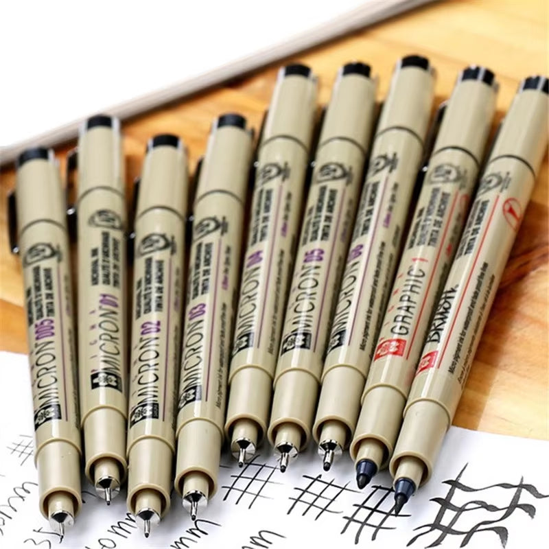 Pigment Liner Micron Pen Set Neelde Drawing Pen Lot 005 01 02 03 04 05 08 1.0 Brush Art Markers Fineliner Sketching Pen