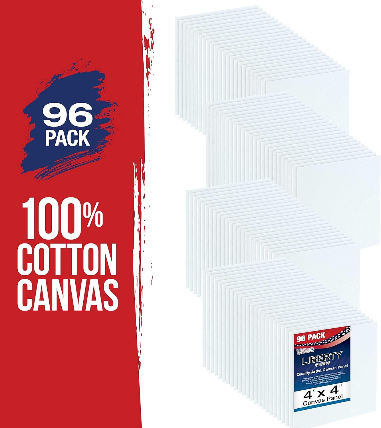 US Art Supply 4 X 4 Inch Professional Artist Quality Acid Free Canvas Panel Boards 96-Pack (1 Full Case of 96 Single Canvas Panel Boards)