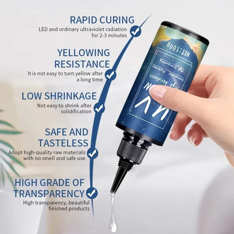 Uv Epoxy Resin Glue 50-1000G DIY Jewelry Making Uv High Transparency Fast Drying High Hardness Bottl Uv Resin Withe 6W Lamp