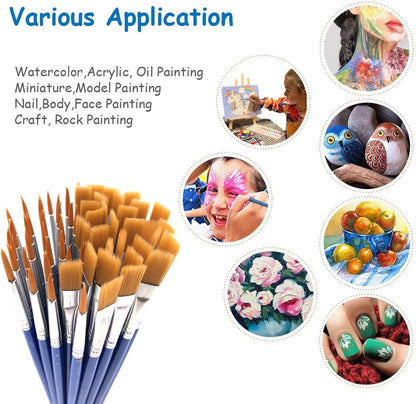 Paint Brushes Set round Pointed Paintbrushes Artist Acrylic Paint Brush for Acrylic Oil Watercolor Body Face Adult Kids Supplies