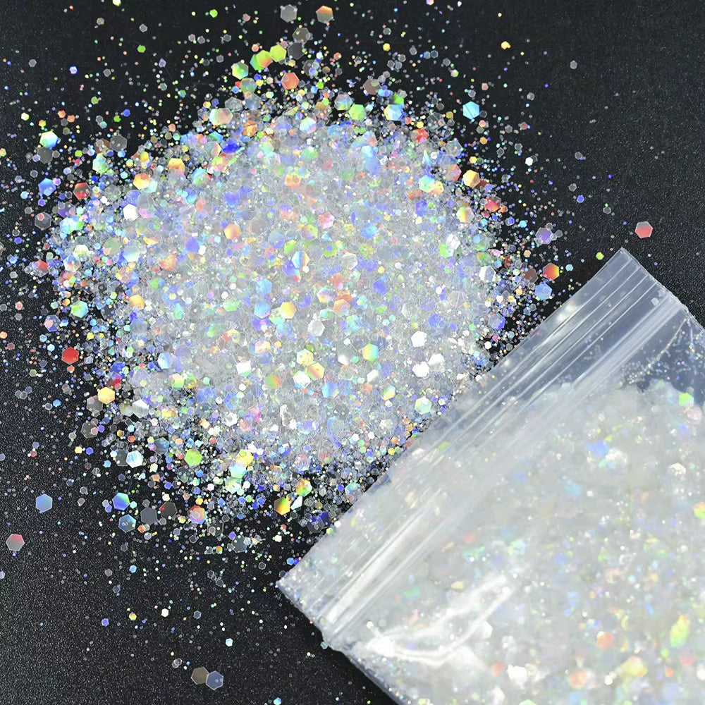 50 Gram(In Bulk) 12Colors Glitter Powder for Manicure Holographic Pailette Dust 1 Bag 50G - Holographic Laser Ultra Fine Glitter