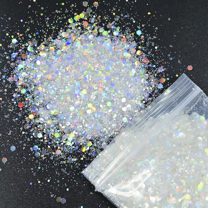 50 Gram(In Bulk) 12Colors Glitter Powder for Manicure Holographic Pailette Dust 1 Bag 50G - Holographic Laser Ultra Fine Glitter