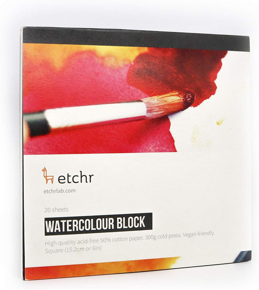 Watercolor Paper Block - 6X6 in Professional Cotton Watercolor Block Cold Press 300G (140 Lb) - Cold Press Watercolor Cotton Paper Block - Warp Resistant Watercolor Paper Block