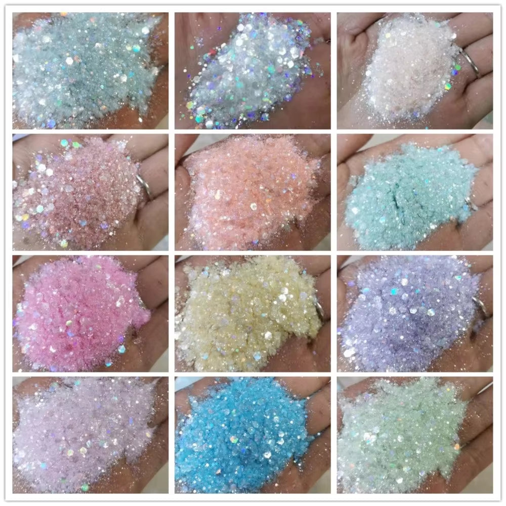 50 Gram(In Bulk) 12Colors Glitter Powder for Manicure Holographic Pailette Dust 1 Bag 50G - Holographic Laser Ultra Fine Glitter