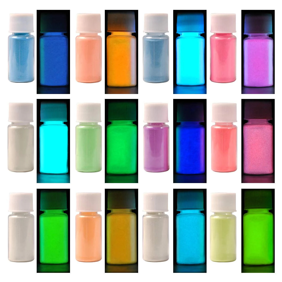 Glow in the Dark Powder Pigment 12 Colors Luminous Acrylic Paint Dye for Epoxy Resin Colorant, Fine Art, Nail Art, DIY Crafts and Party, 0.7Oz Each