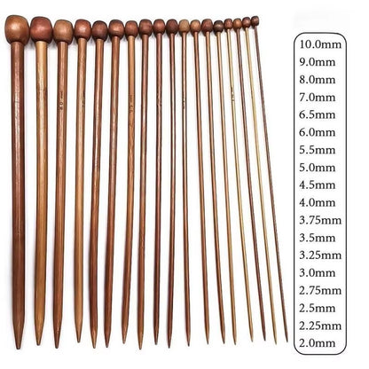 Free Shipping Single-Pointed Bamboo Knitting Needles 25,35Cm 18 Pairs/Sizes 2.0-10.0Mm for DIY Crafts Knitting Needlework