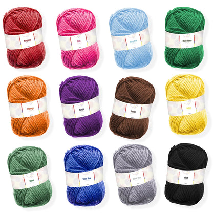Polyester Yarn for Crochet, Knitting and Crafts, 1200 Yards, 12 Pack