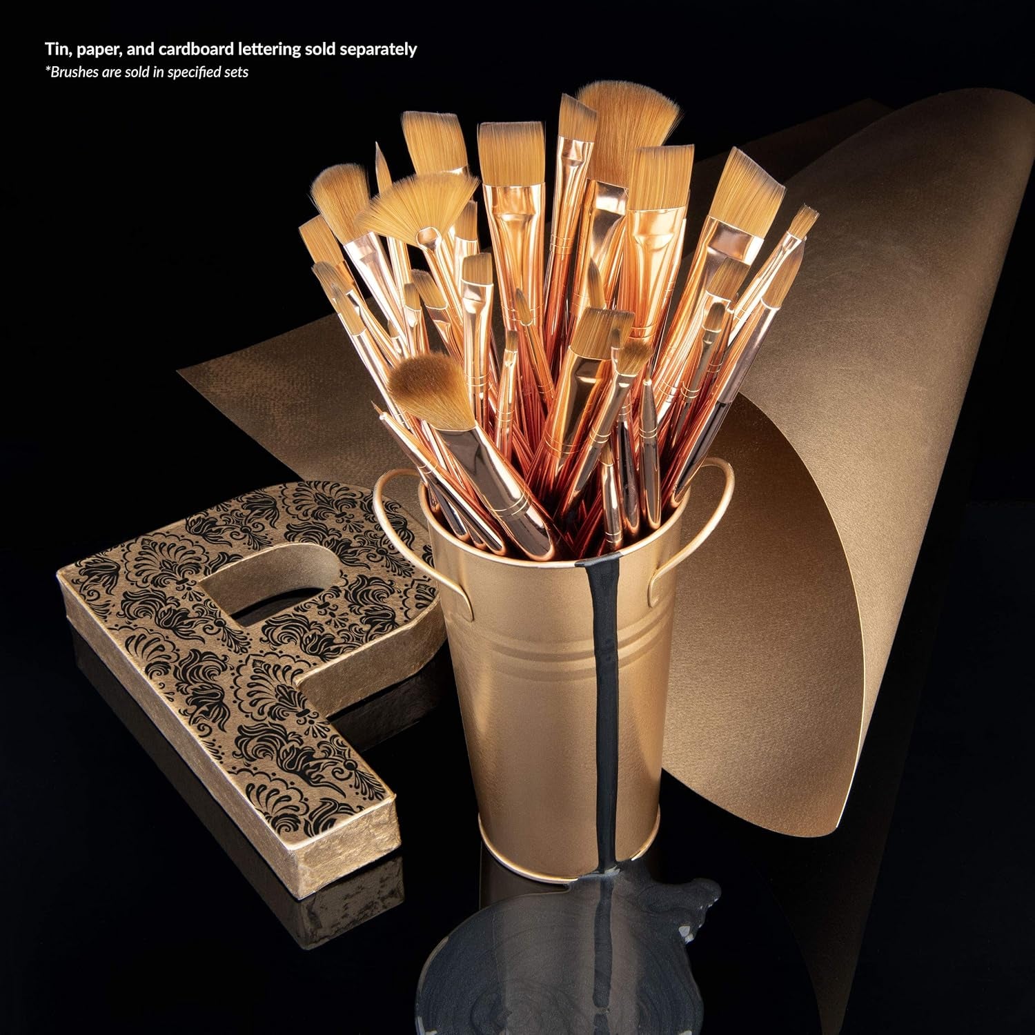 Crafter'S Choice Pro 4Pc Synthetic Sable Mop Variety Craft Brush Set, Includes - Mop, Shader & round Brushes Rose Gold