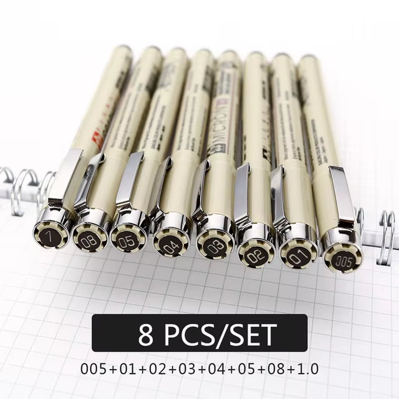 Pigment Liner Micron Pen Set Neelde Drawing Pen Lot 005 01 02 03 04 05 08 1.0 Brush Art Markers Fineliner Sketching Pen