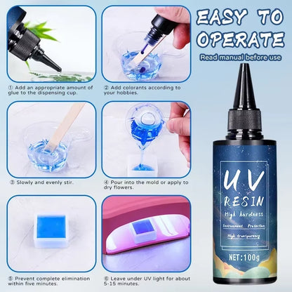 Uv Epoxy Resin Glue 50-1000G DIY Jewelry Making Uv High Transparency Fast Drying High Hardness Bottl Uv Resin Withe 6W Lamp
