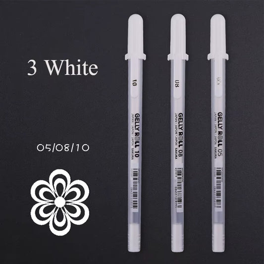 1/3PCS SAKURA Gelly Roll Gel Pens Highlight Marker for Journaling Art Drawing Classic White Ink Assorted Point Fine Medium Bold
