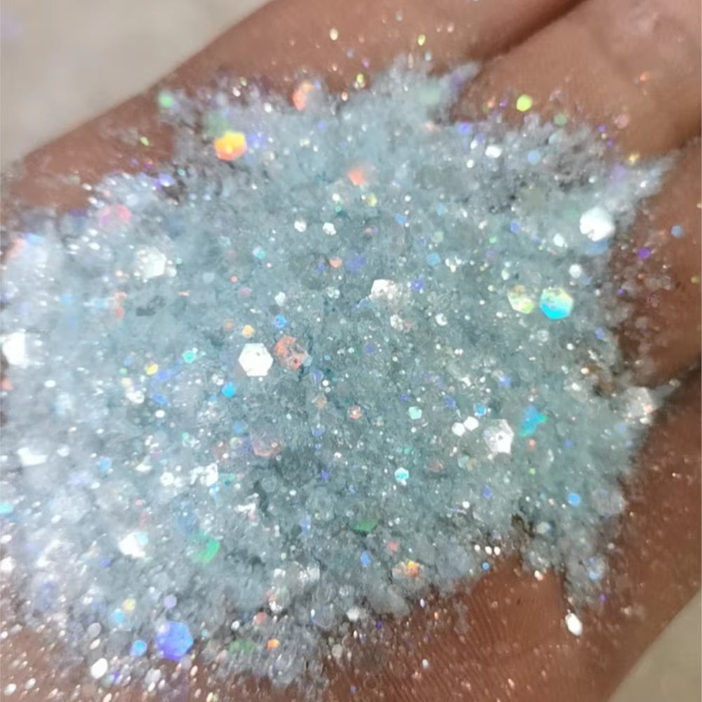 50 Gram(In Bulk) 12Colors Glitter Powder for Manicure Holographic Pailette Dust 1 Bag 50G - Holographic Laser Ultra Fine Glitter