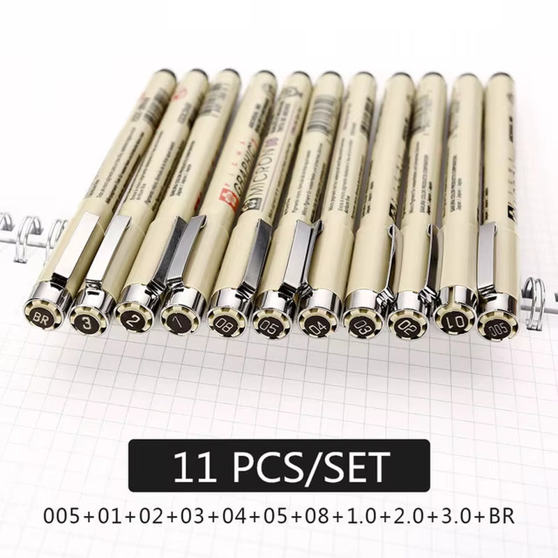 Pigment Liner Micron Pen Set Neelde Drawing Pen Lot 005 01 02 03 04 05 08 1.0 Brush Art Markers Fineliner Sketching Pen