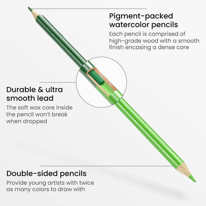 100 Watercolor Pencils for Kids, 50 Double-Sided Pre-Sharpened Color Pencils for Kids with Nylon Water Brush