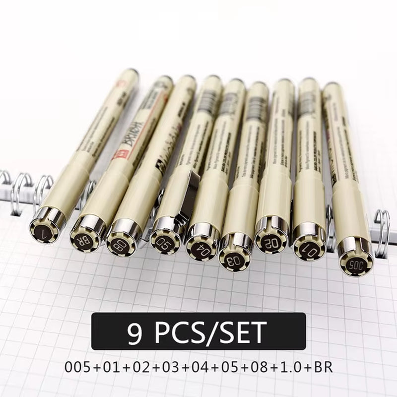Pigment Liner Micron Pen Set Neelde Drawing Pen Lot 005 01 02 03 04 05 08 1.0 Brush Art Markers Fineliner Sketching Pen
