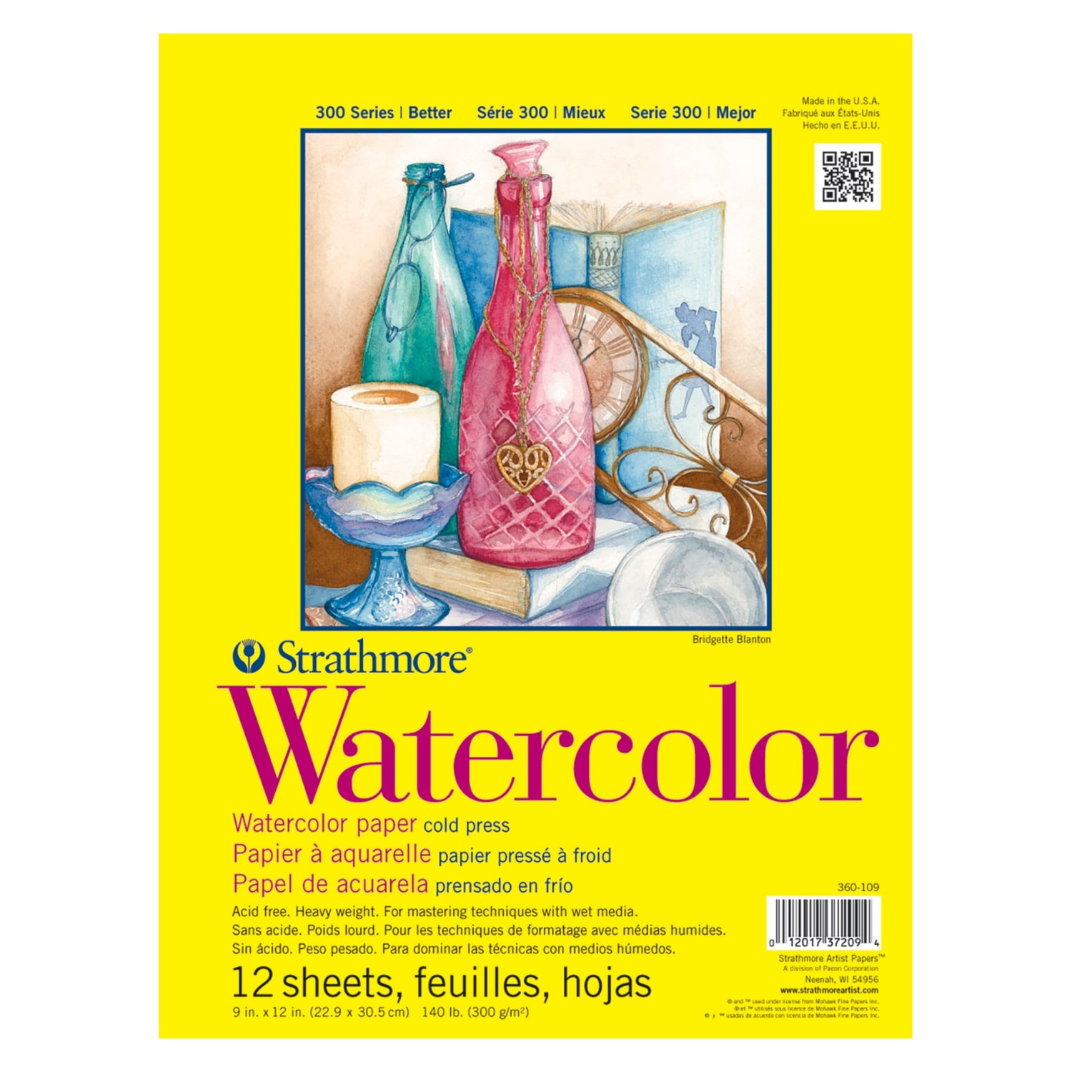 Watercolor Paper Pad, 300 Series, Tape-Bound, 12 Sheets, 9 in X 12 In