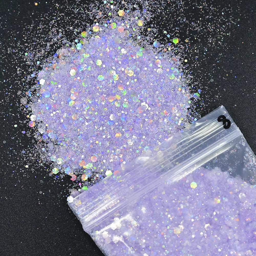 50 Gram(In Bulk) 12Colors Glitter Powder for Manicure Holographic Pailette Dust 1 Bag 50G - Holographic Laser Ultra Fine Glitter