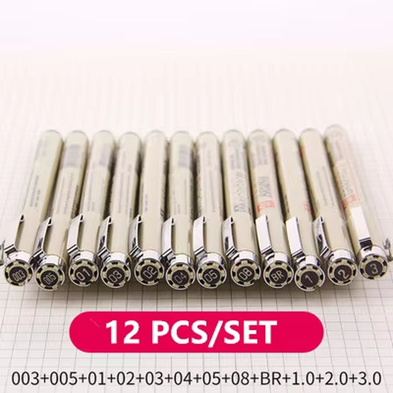 Pigment Liner Micron Pen Set Neelde Drawing Pen Lot 005 01 02 03 04 05 08 1.0 Brush Art Markers Fineliner Sketching Pen