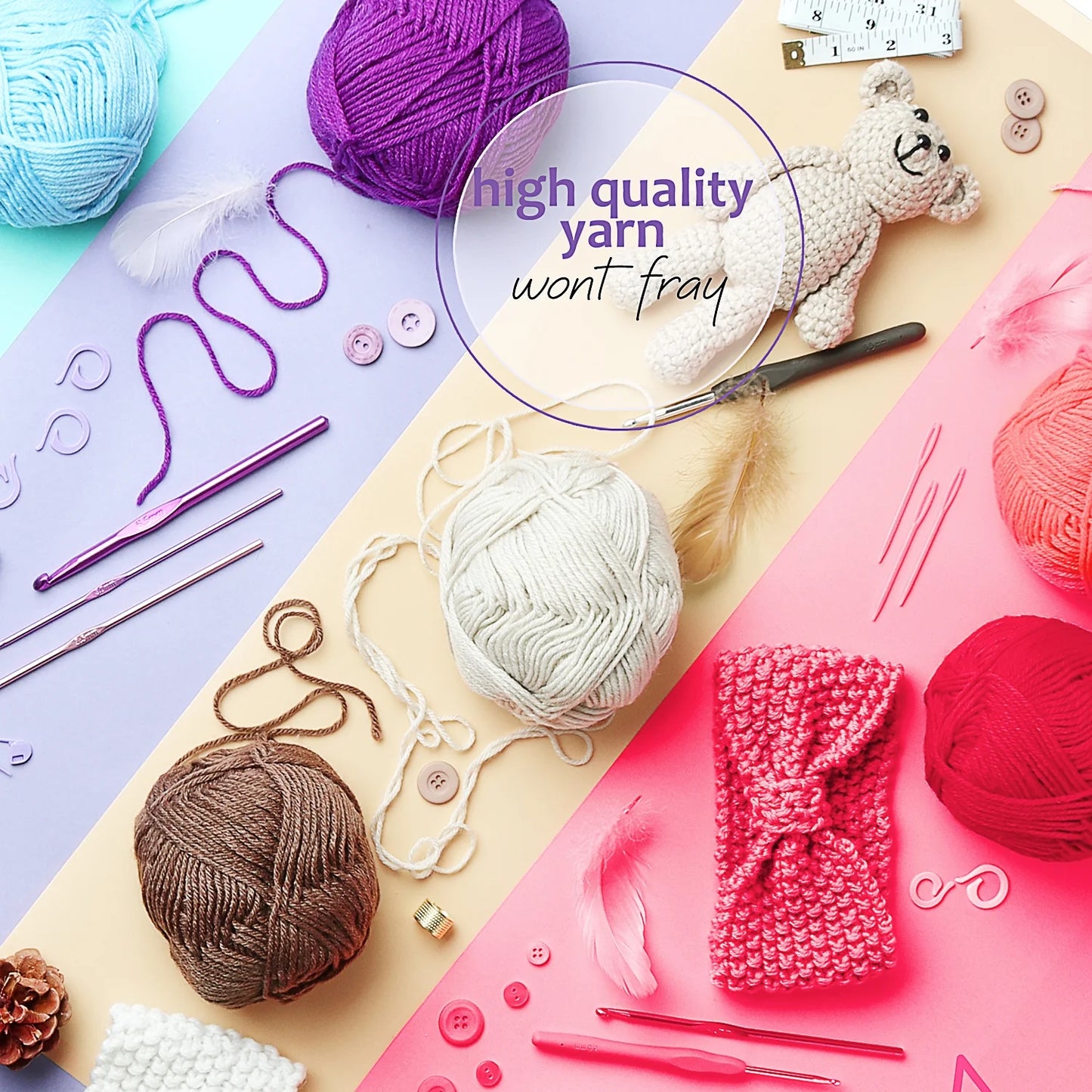Polyester Yarn for Crochet, Knitting and Crafts, 1200 Yards, 12 Pack