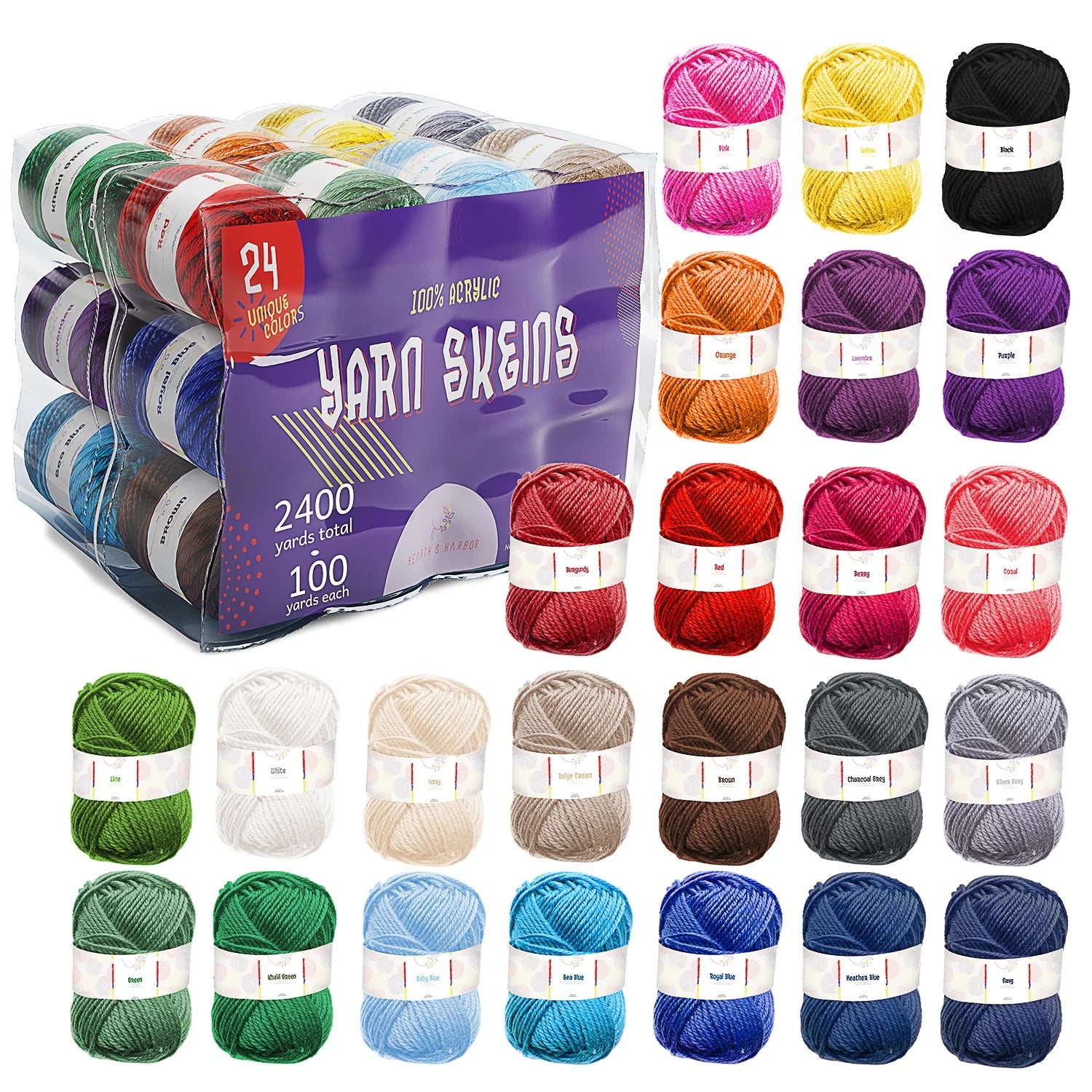 Polyester Yarn for Crochet, Knitting and Crafts, 1200 Yards, 12 Pack