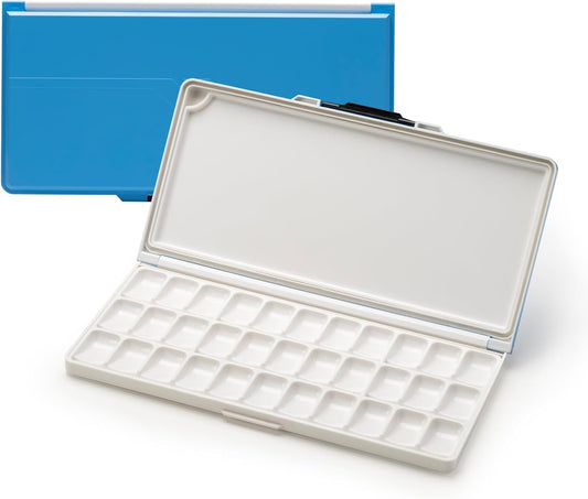 Watercolor Palette with Lid: 33 Wells Airtight Folding Paint Palette with Large Mixing Tray - Empty Acrylic Painting Art Pallet 12.5''X 6.5'' Blue