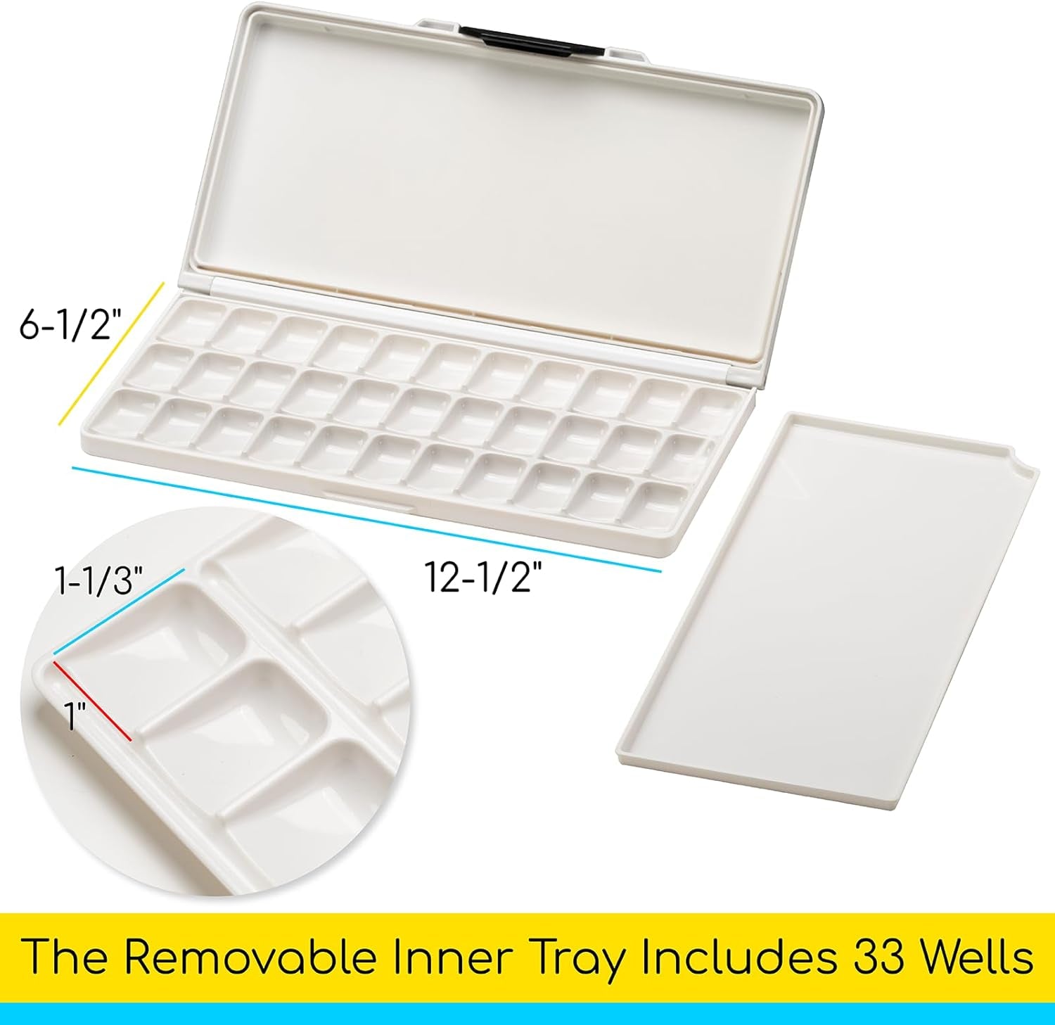 Watercolor Palette with Lid: 33 Wells Airtight Folding Paint Palette with Large Mixing Tray - Empty Acrylic Painting Art Pallet 12.5''X 6.5'' Black