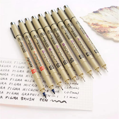 Pigment Liner Micron Pen Set Neelde Drawing Pen Lot 005 01 02 03 04 05 08 1.0 Brush Art Markers Fineliner Sketching Pen