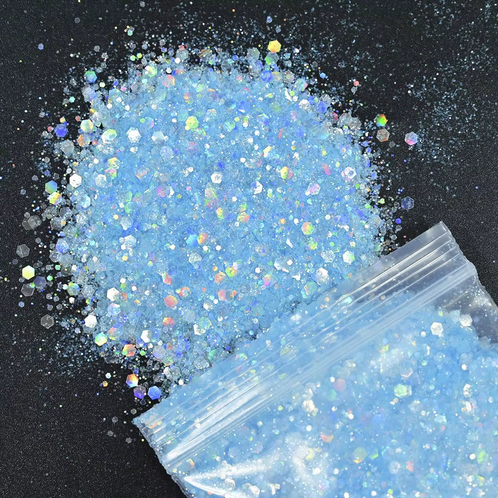 50 Gram(In Bulk) 12Colors Glitter Powder for Manicure Holographic Pailette Dust 1 Bag 50G - Holographic Laser Ultra Fine Glitter