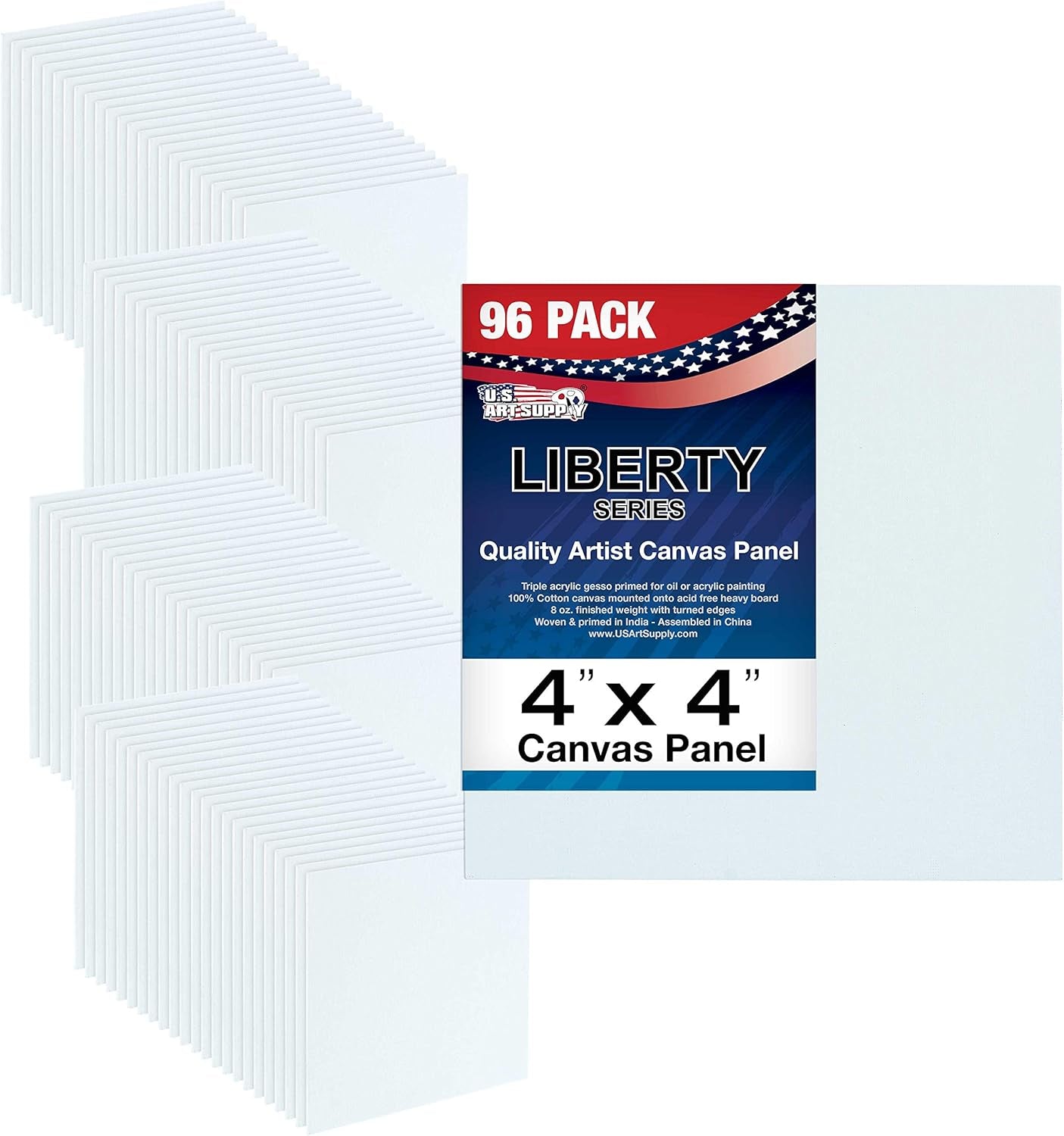 US Art Supply 4 X 4 Inch Professional Artist Quality Acid Free Canvas Panel Boards 96-Pack (1 Full Case of 96 Single Canvas Panel Boards)