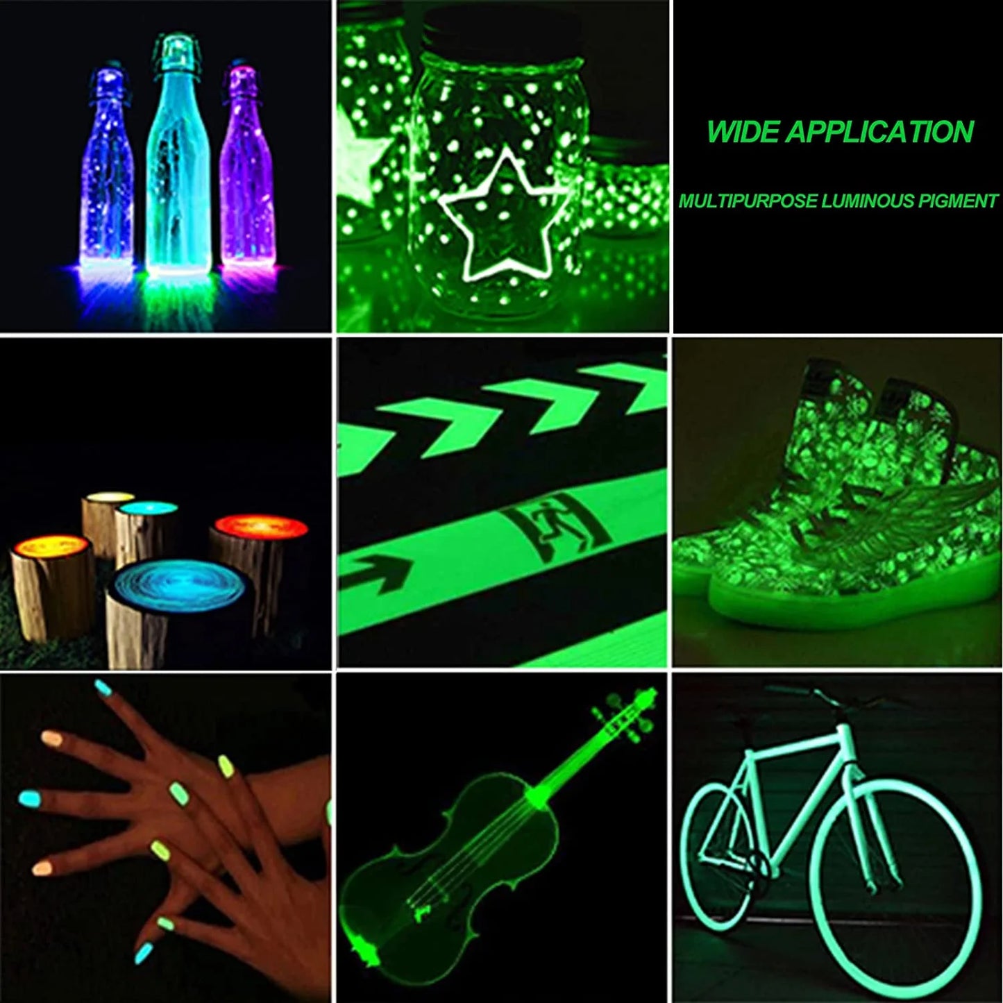 Glow in the Dark Powder Pigment 12 Colors Luminous Acrylic Paint Dye for Epoxy Resin Colorant, Fine Art, Nail Art, DIY Crafts and Party, 0.7Oz Each
